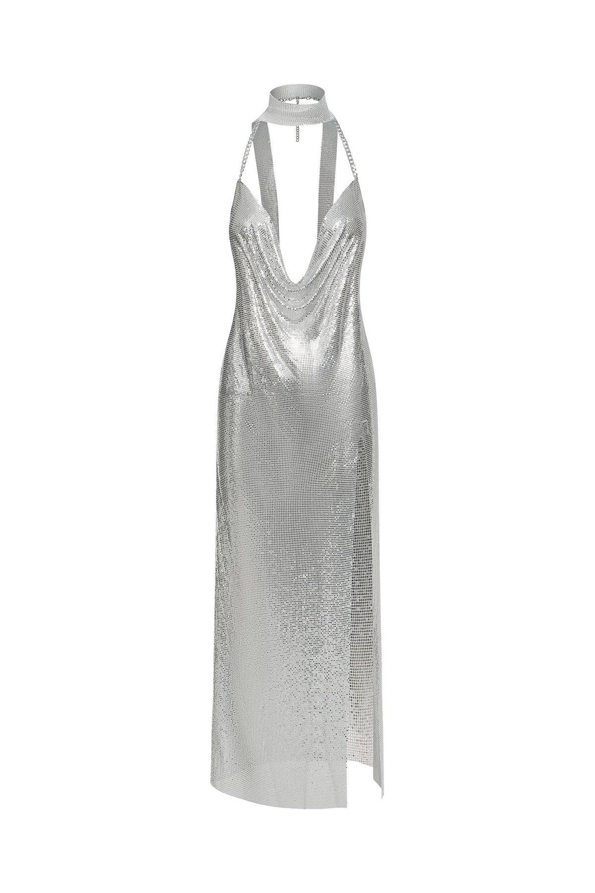 Halter V-Neck Slit Maxi Dress