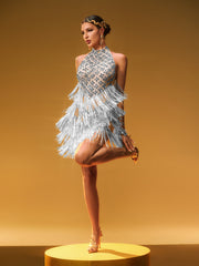 Robe courte à franges argentées 
