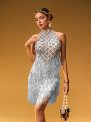 Robe courte à franges argentées 