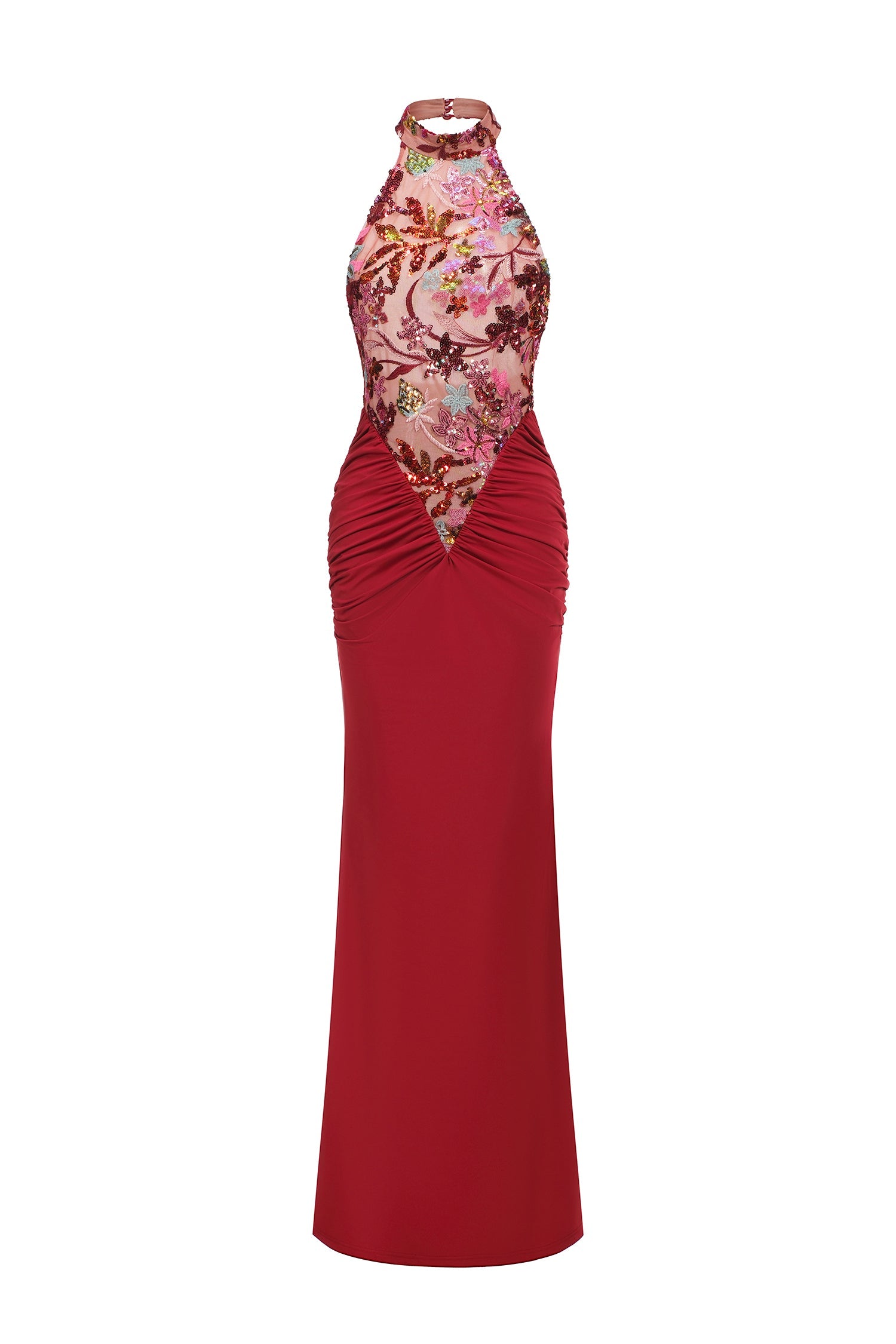 Flowers Sequins Slim Maxi Dress