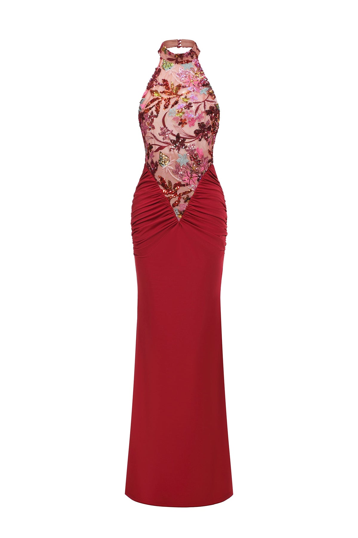 Flowers Sequins Slim Maxi Dress