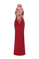 Flowers Sequins Slim Maxi Dress