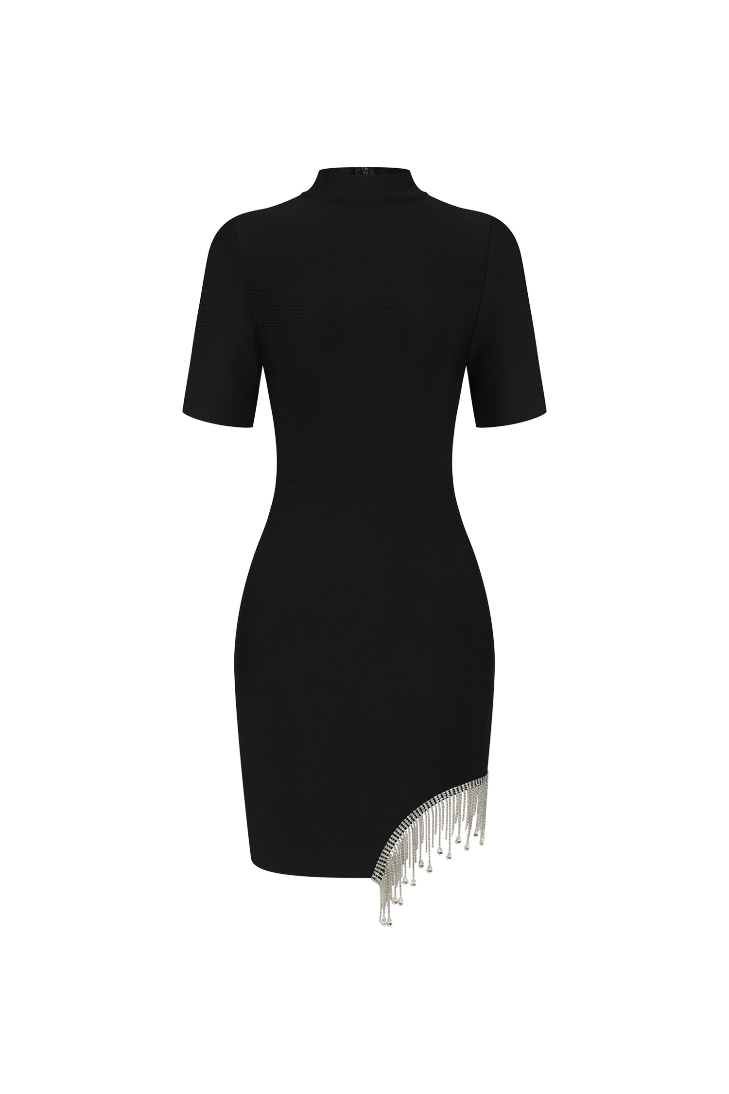 Robe mini bandage à manches courtes et franges en losanges 