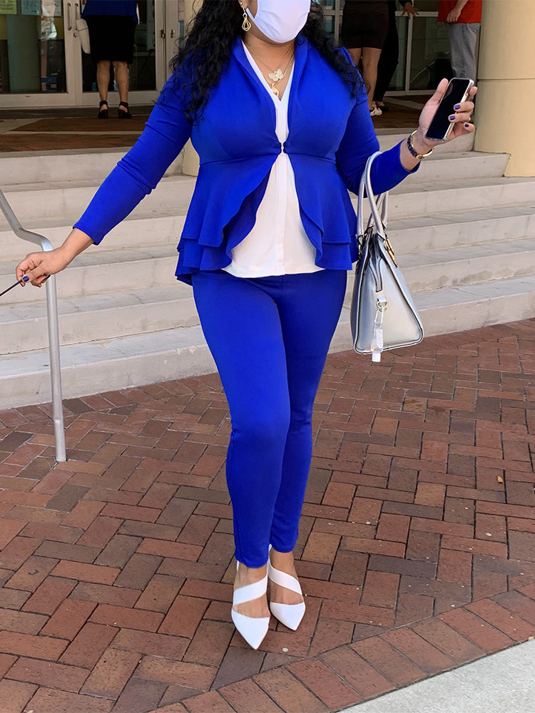 V-Neck Blazer Suit Pants Set