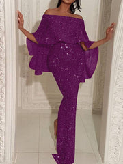 Off Shoulder Sequin Maxi Dresses