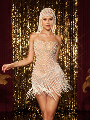 Robe courte à franges de perles 