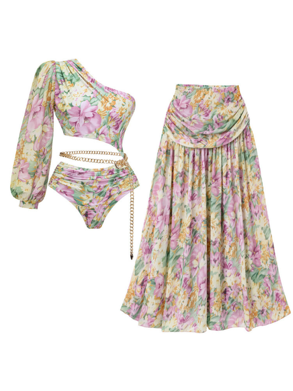 Floral Cutout Swimwear Two Piece Set
