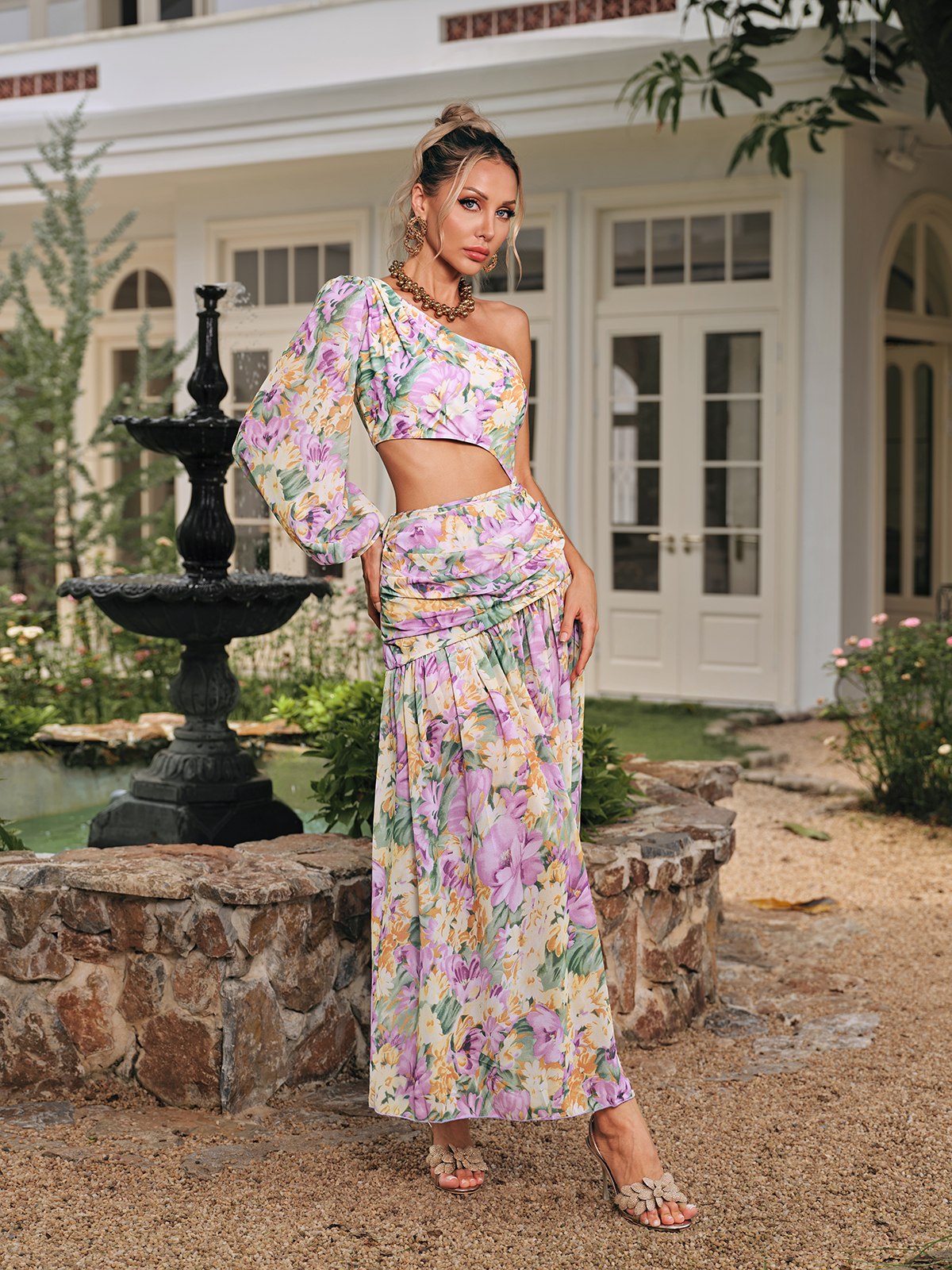 Floral Cutout Swimwear Two Piece Set