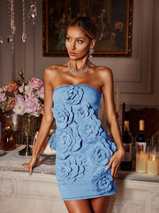 Strapless Flower Denim Mini Dress