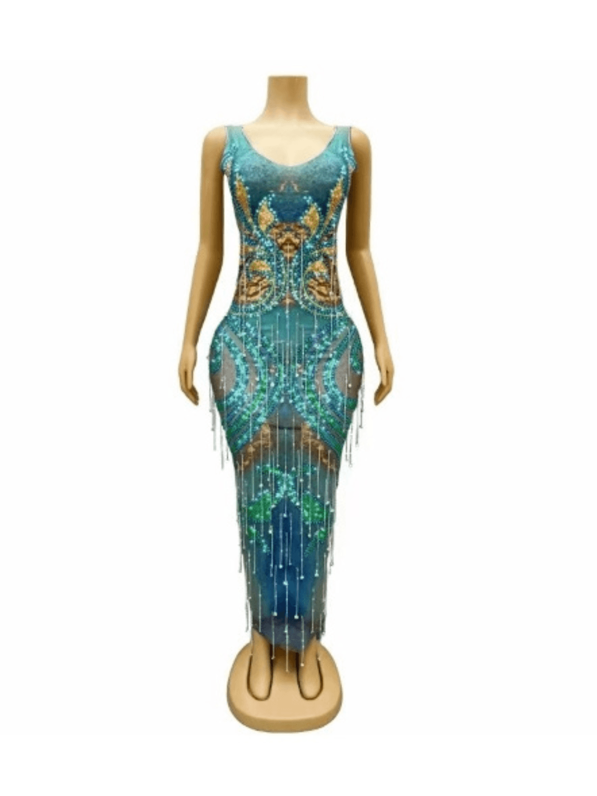 Robe longue à franges de cristaux imprimés 