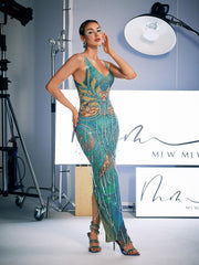 Robe longue à franges de cristaux imprimés 