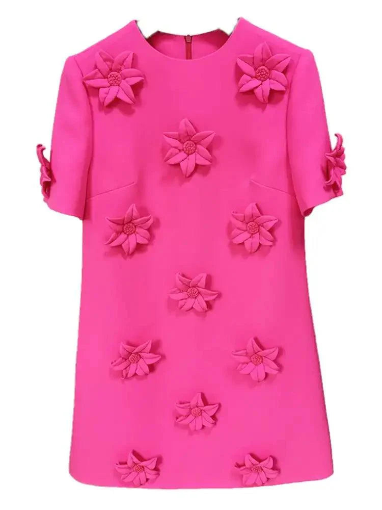Short Sleeve Floral Embellished Mini Dress