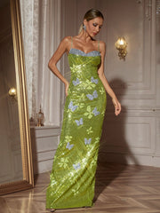 Robe longue papillon à strass et sequins 