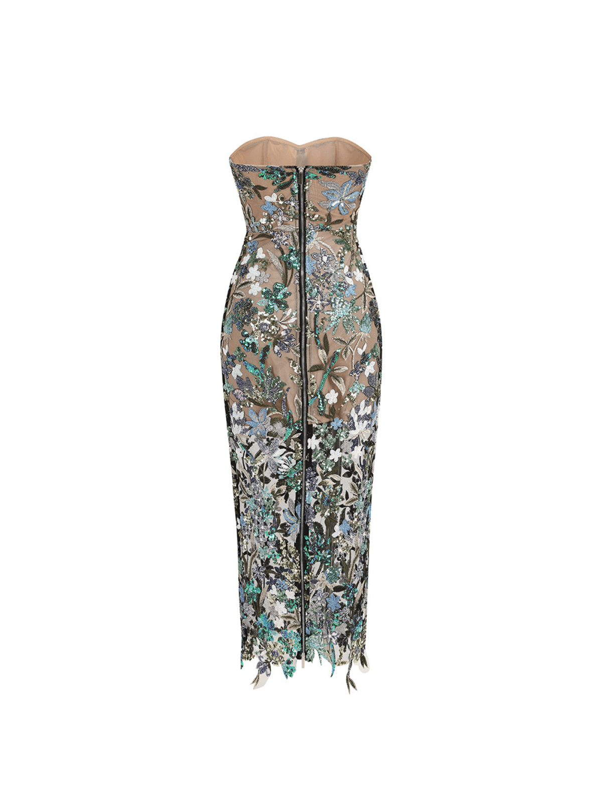 Flower Embroidered Sequin Midi Dress