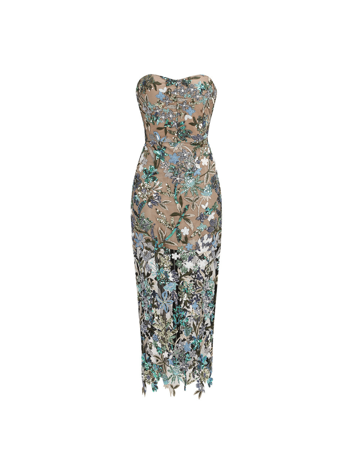 Flower Embroidered Sequin Midi Dress