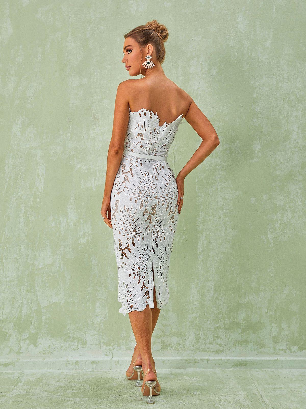 Robe midi en dentelle blanche 