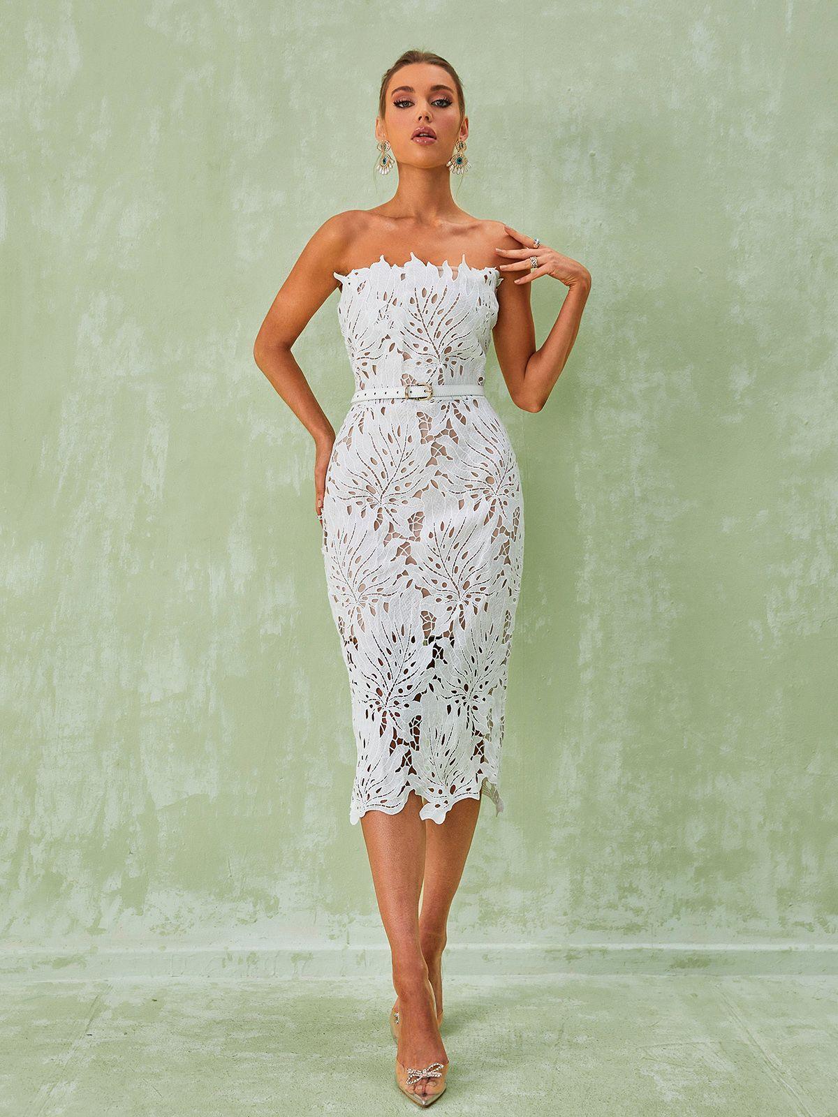 Robe midi en dentelle blanche 