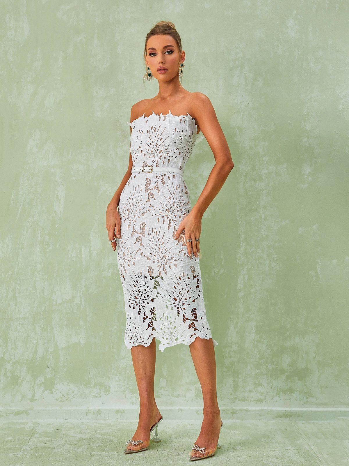 Robe midi en dentelle blanche 