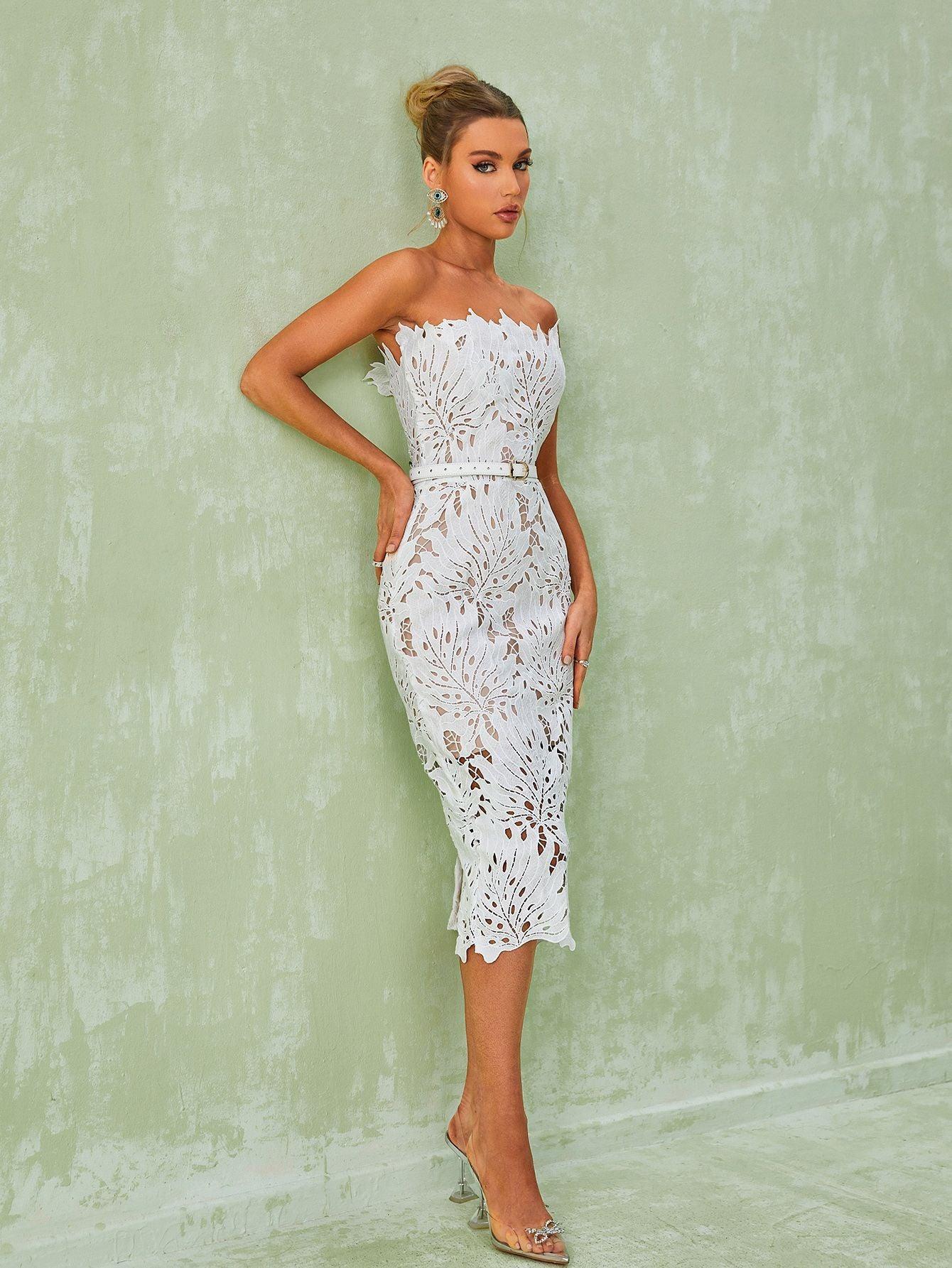 Robe midi en dentelle blanche 