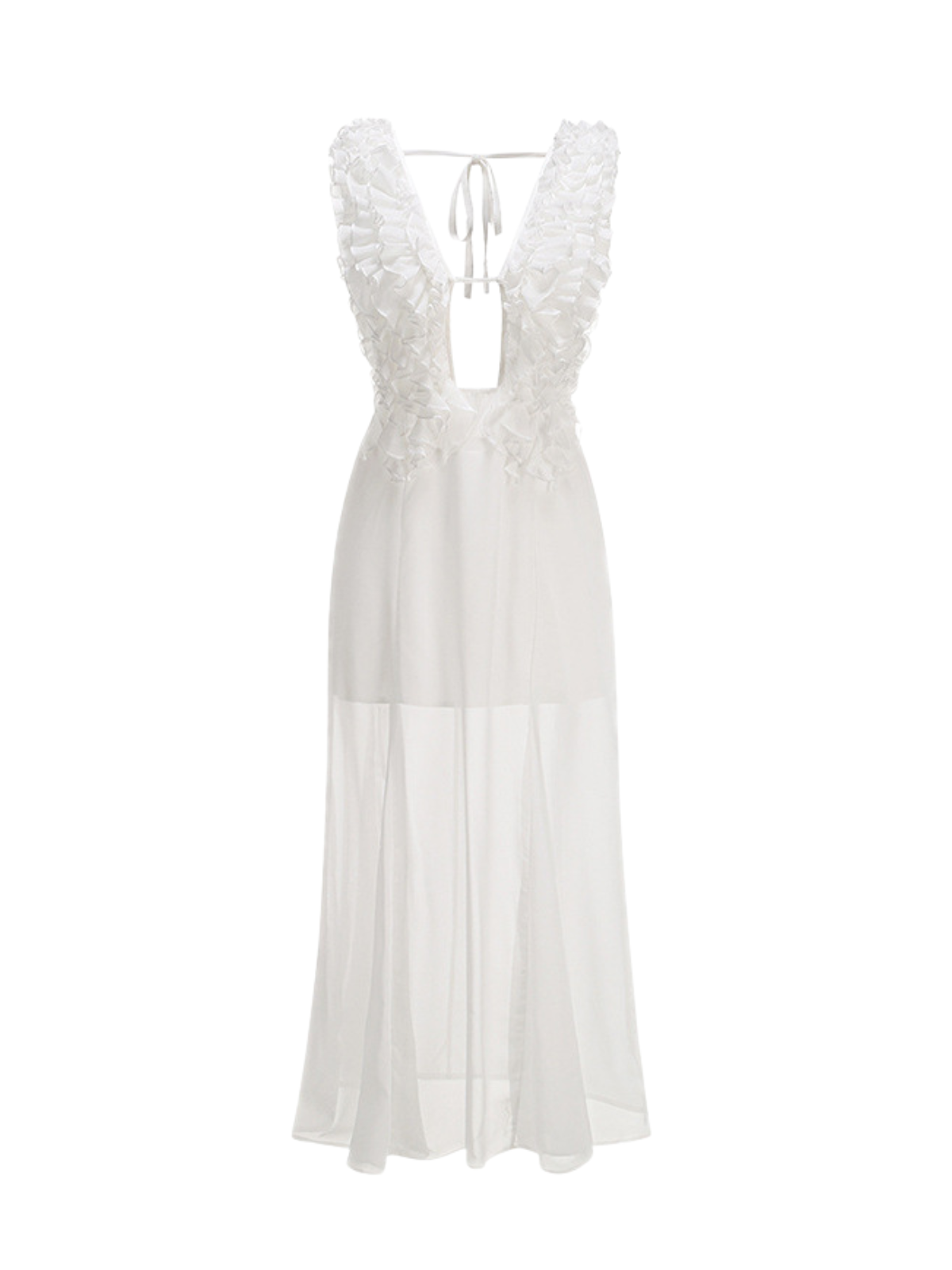 Robe midi en maille à décolleté plongeant et volants 