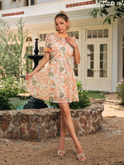 Short Sleeve Flower Mini Dress