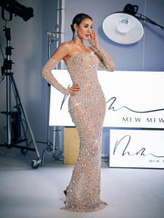 Robe longue bustier à strass avec gants 