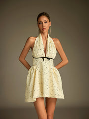 Robe mini dos nu à pois et nœud 