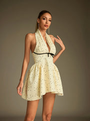 Robe mini dos nu à pois et nœud 