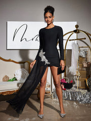 Robe bandage à manches longues en cristal 
