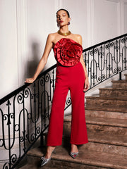 Strapless Flower Jumpsuit In Red