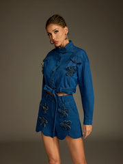 Flower Denim Shorts Set