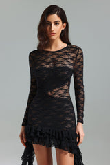 Lace Asymmetrical Hem Mini Dress