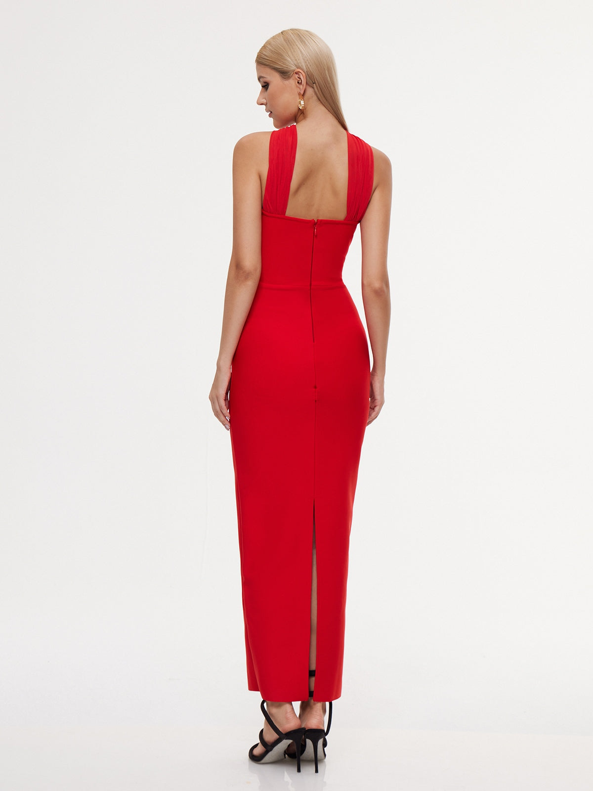 Robe longue bandage froncée à motif étoile de mer 