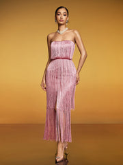 Robe longue bustier à franges et sequins 