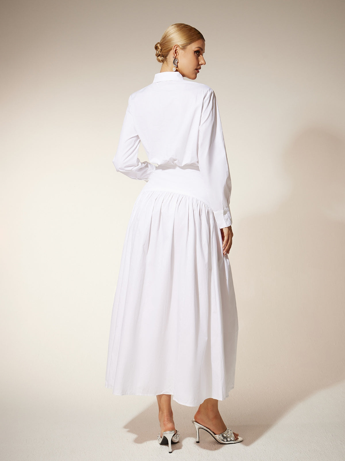 Robe chemise froncée à col 