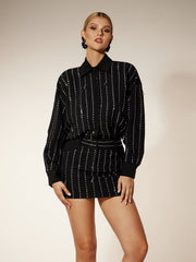Robe chemise à col strass 