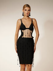 Robe mini bandage à franges spaghetti 