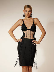 Robe mini bandage à franges spaghetti 