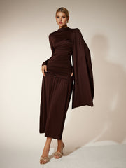 Robe midi drapée à manches longues 