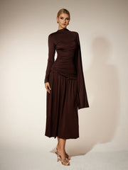 Robe midi drapée à manches longues 