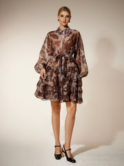 Robe mini imprimée à volants étagés 