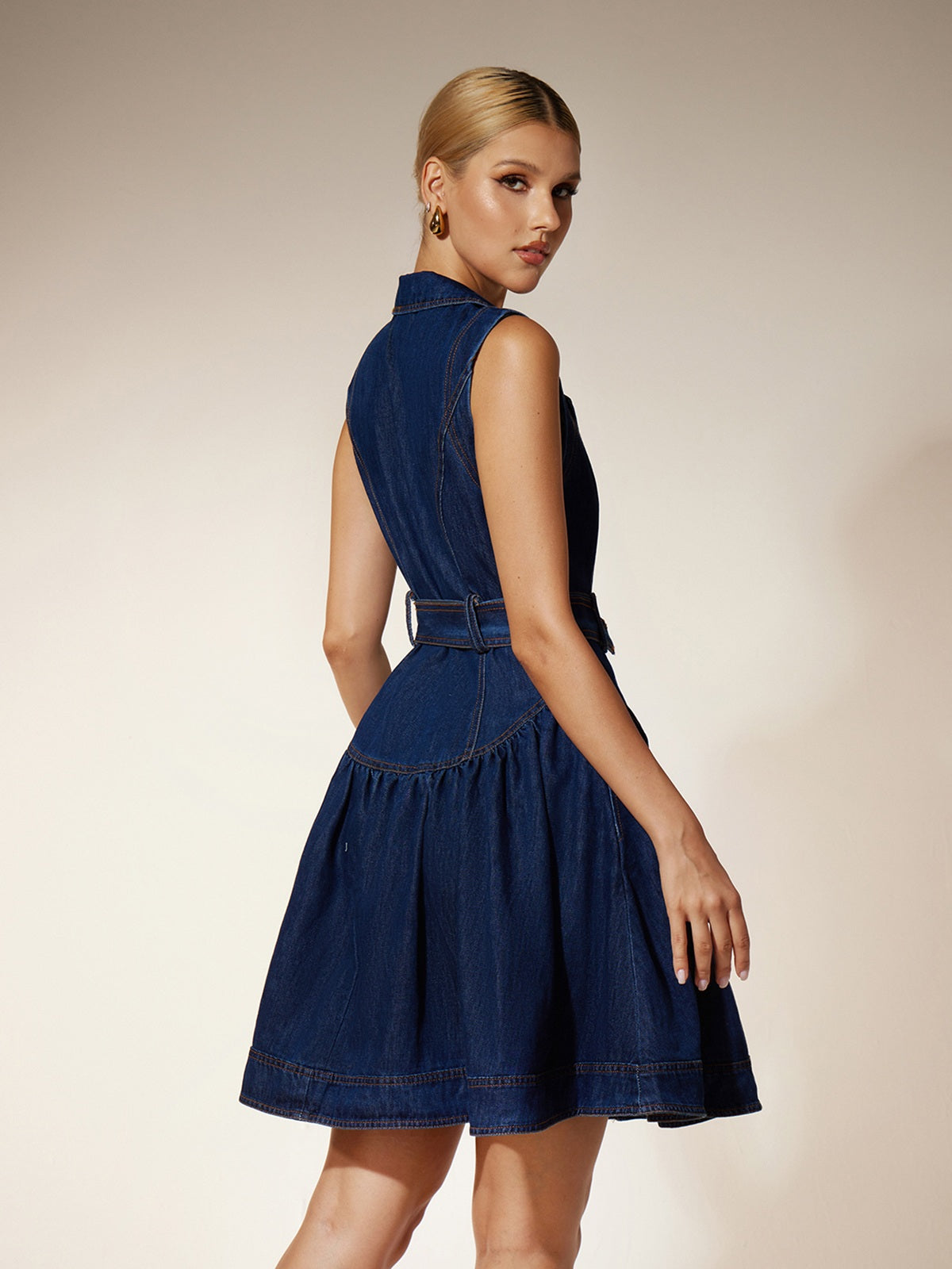 V Neck Denim Mini Dress