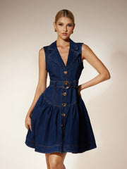 V Neck Denim Mini Dress