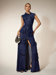 Robe maxi à poches utilitaires zippées 