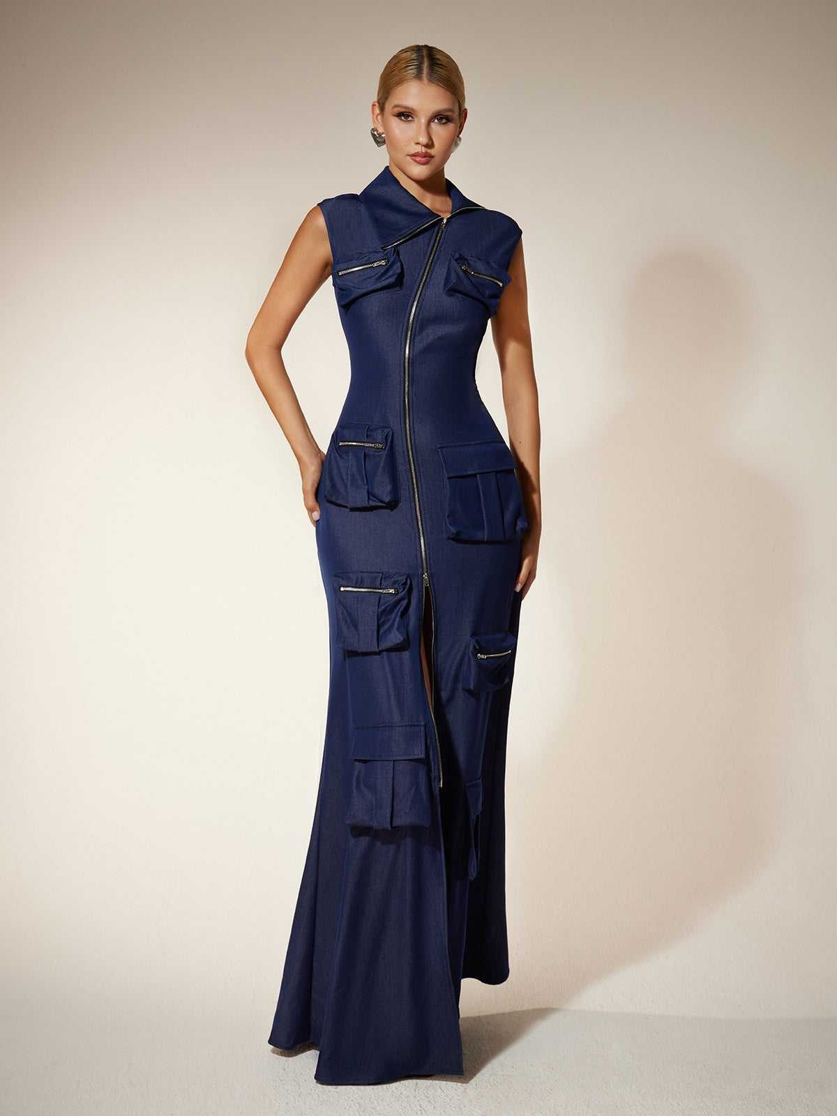 Robe maxi à poches utilitaires zippées 