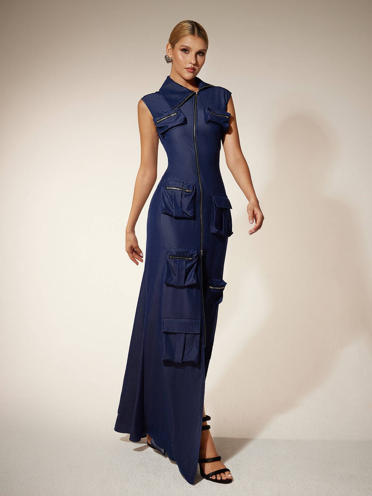 Robe maxi à poches utilitaires zippées 