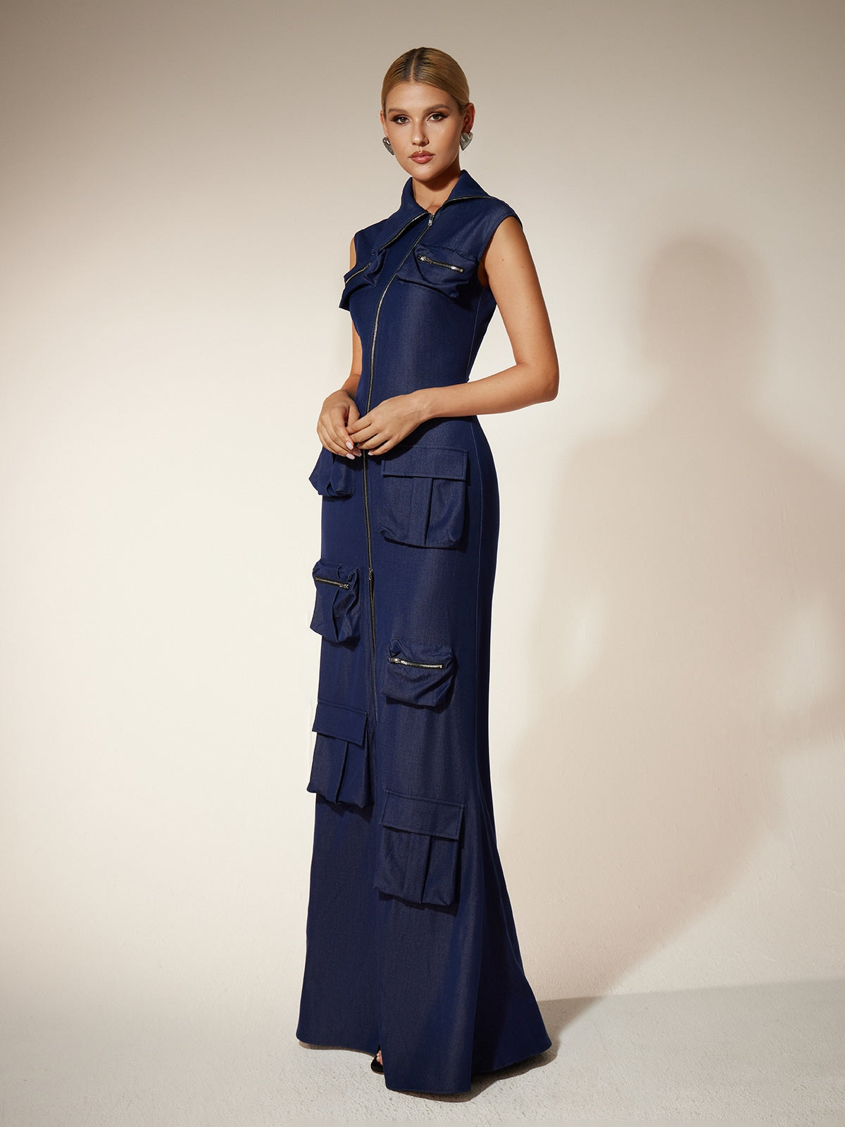 Robe maxi à poches utilitaires zippées 