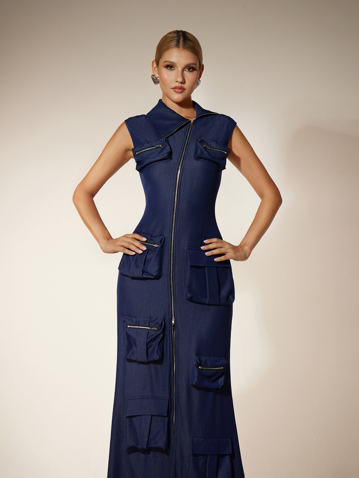 Robe maxi à poches utilitaires zippées 