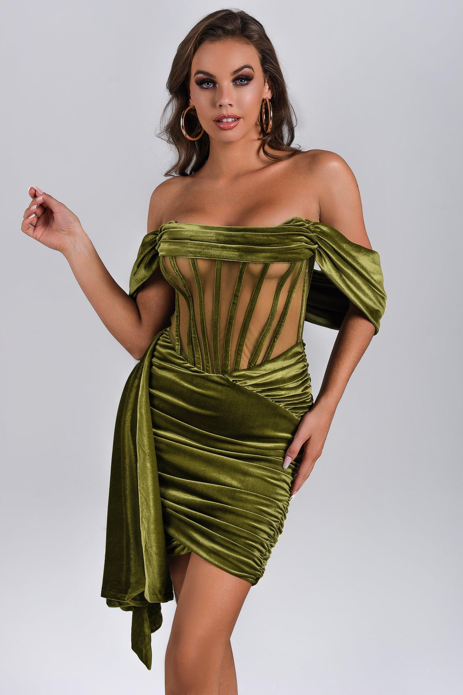 Velvet Corset Mini Dress - Green