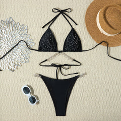 Elegant Solid Color Bikini Set Tie-Side & Cut Out Design Two Piece Swimsuit Bandage 2 Piece Set